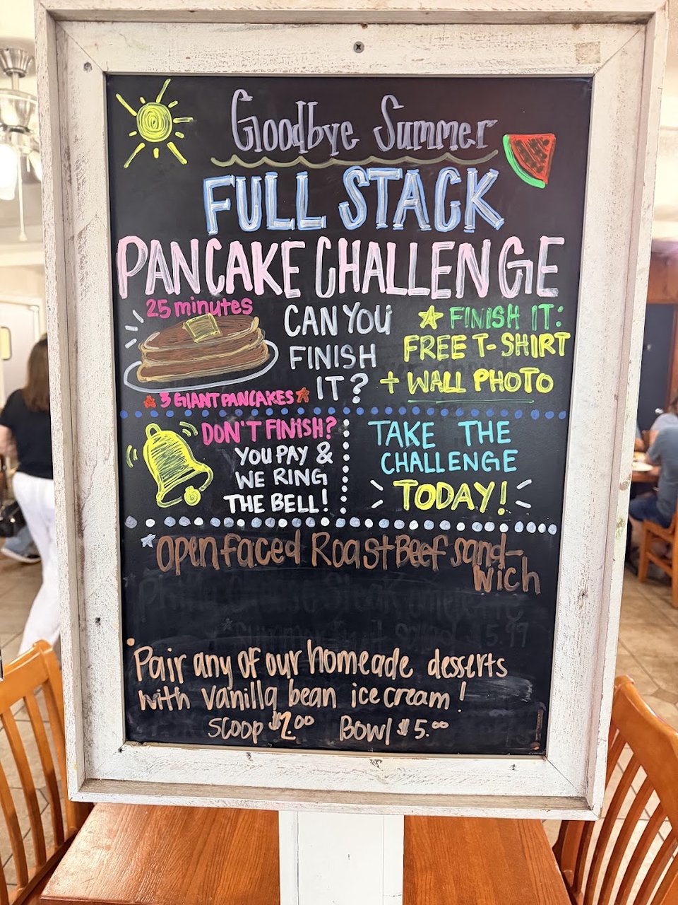 Printed menu with breakfast plates and omelets.